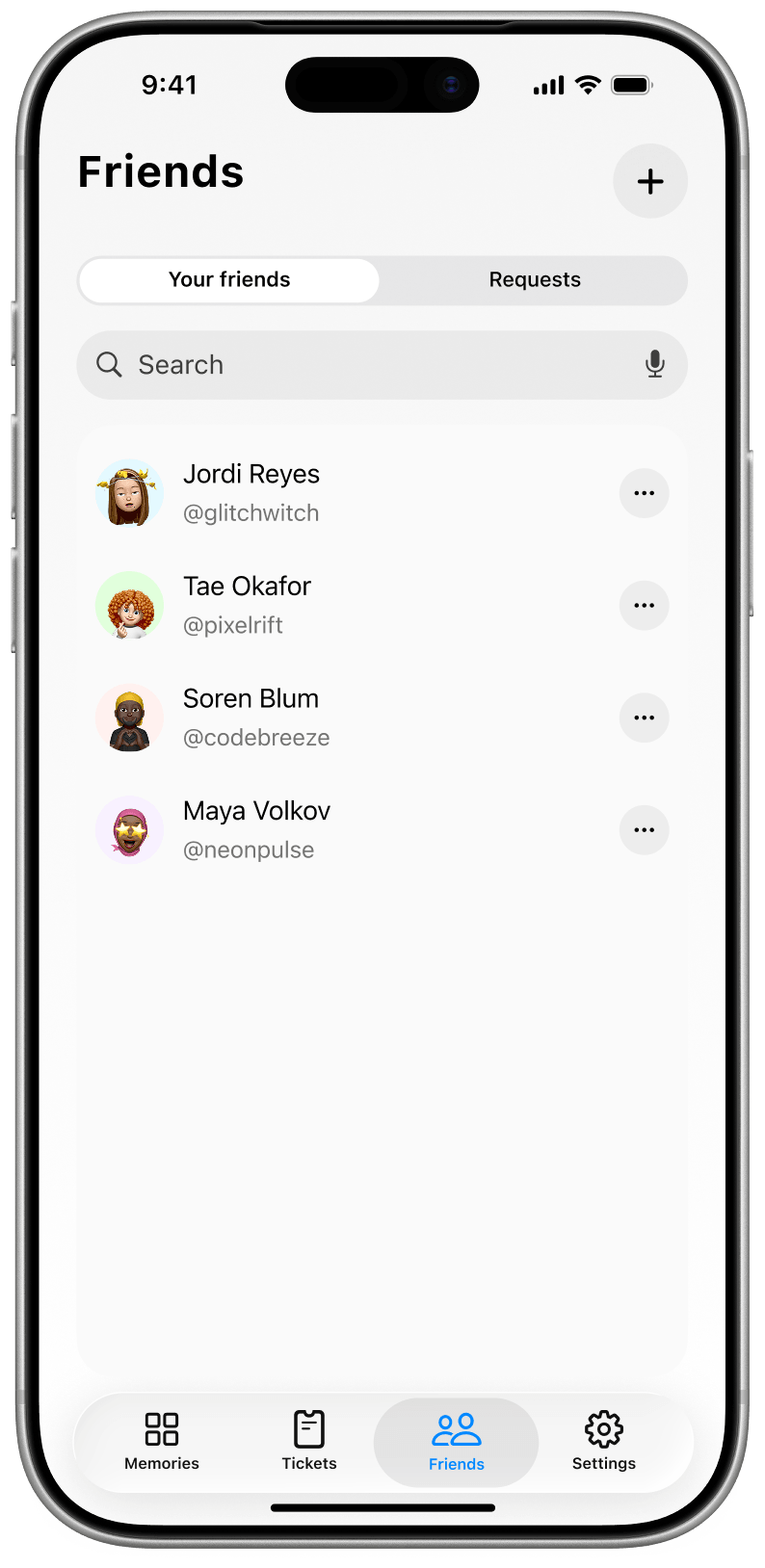 The Friends tab on iPhone