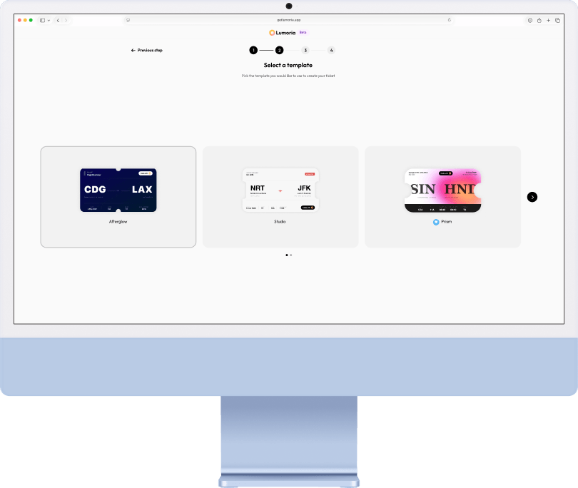 The ticket builder, picking a template