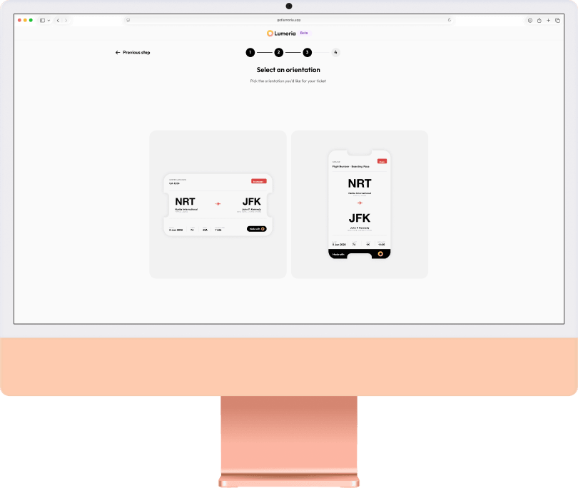 The ticket builder, picking an orientation