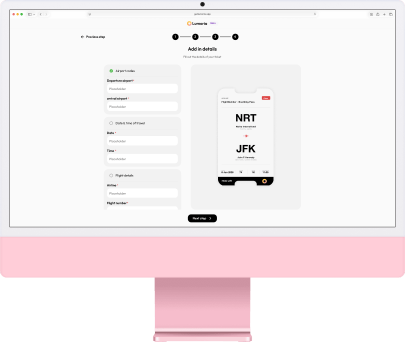The ticket builder, filling in the details