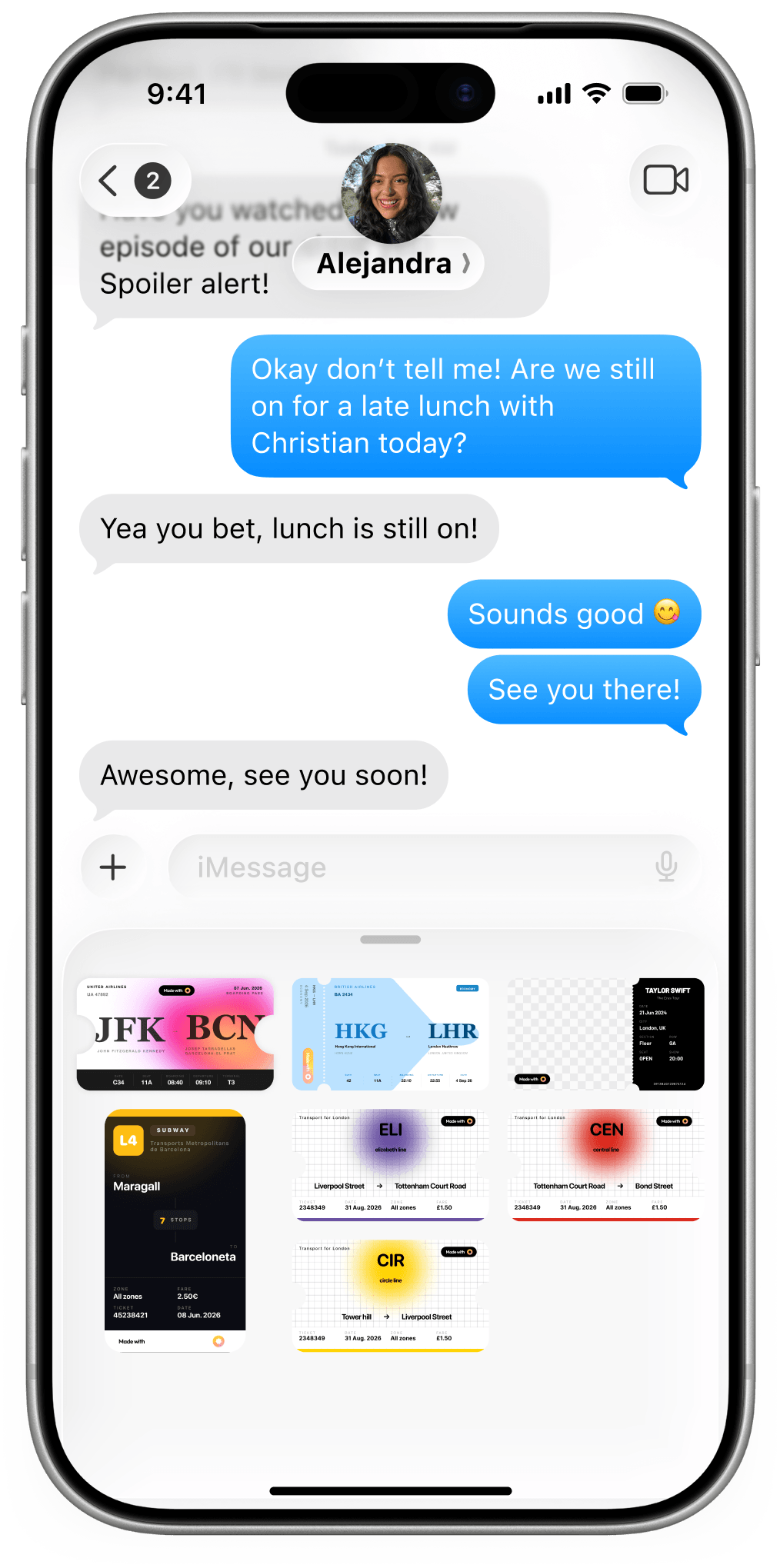 Lumoria tickets used as iMessage stickers